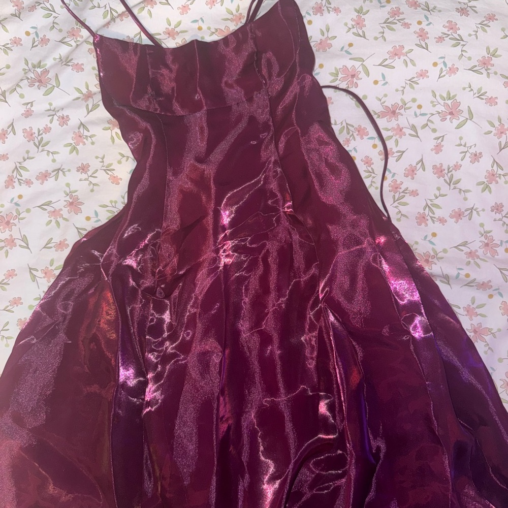 Wine Color Satin Open Back Maxi Dress